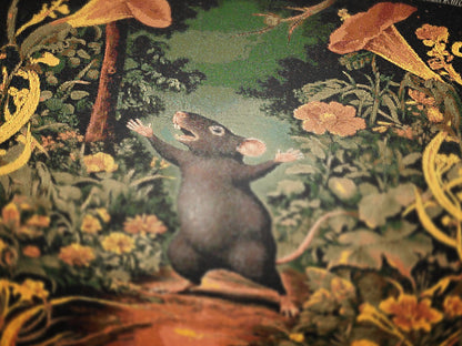 Vintage Victorian Aesthetic Rat Dancing In The Forest, Floral Botanical Woven Tapestry | Whimsical Decorative Throw Blanket