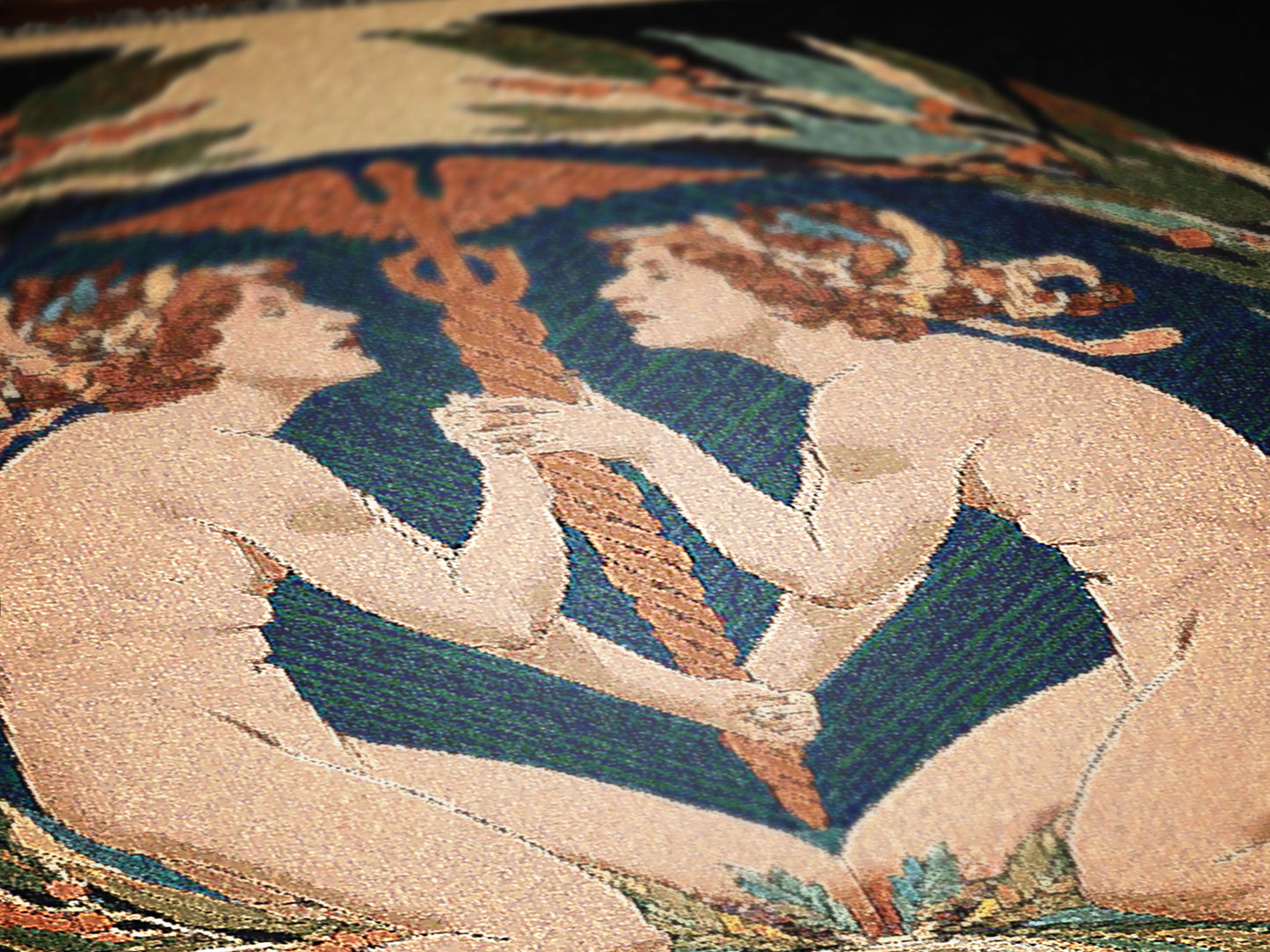 Art Nouveau Zodiac Gemini Woven Fringe Blanket