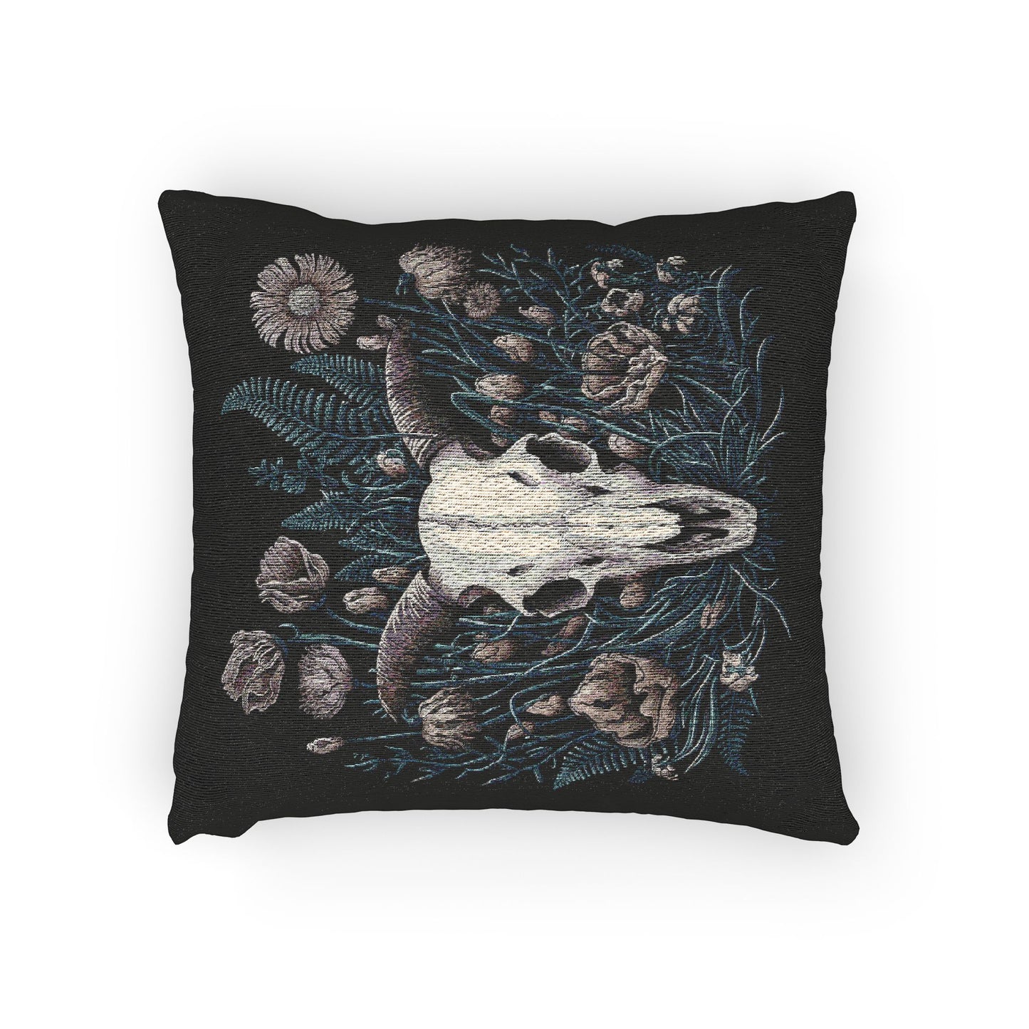 C-3 Floral Ram Skull Woven Pillow