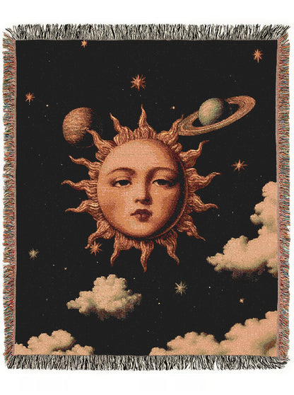 Celestial Sun And Moon Woven Blanket, Boho Whimsical Tapestry Throw, Mystical Whimsigoth Throw, Cozy Bohemian Home Decor Gift