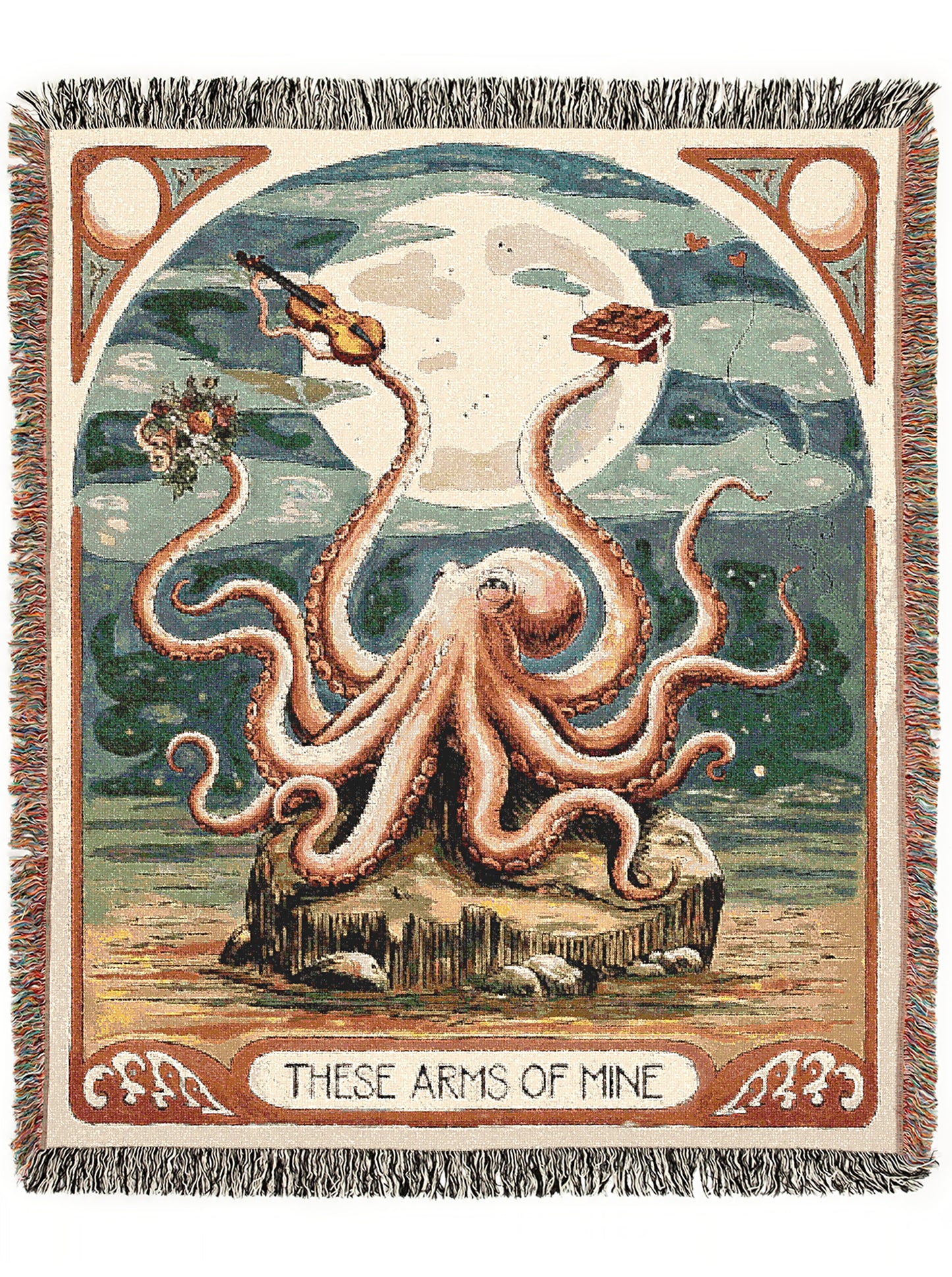 These Arms Of Mine, Moody Vintage Octopus and Moon Woven Cotton Blanket