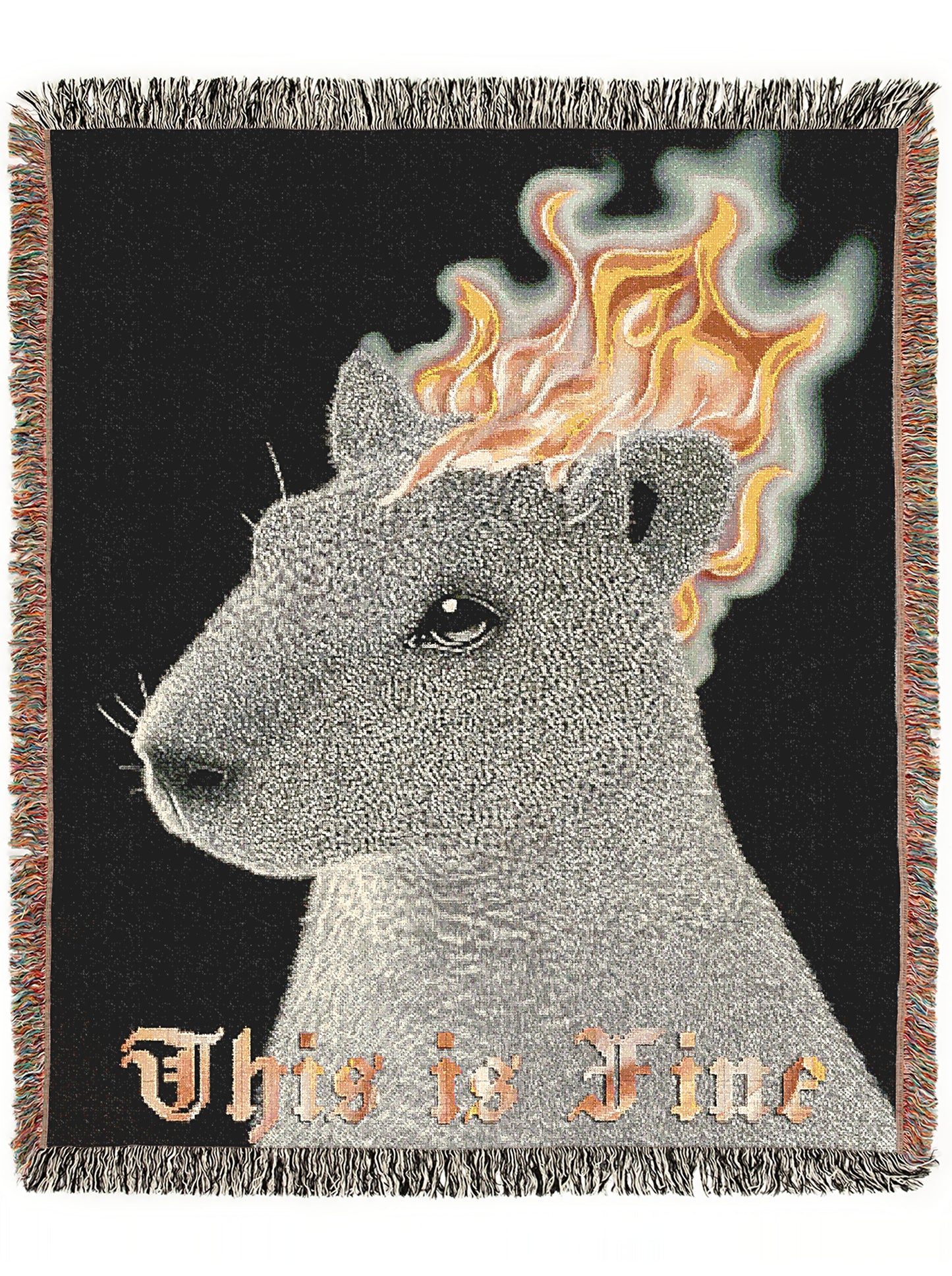 This is Fine, Capybara On Fire, Funny Tapestry, Woven Wall Art, Surreal Cozy Dark Humour Woven Large Tapestry, Meme Throw Blanket
