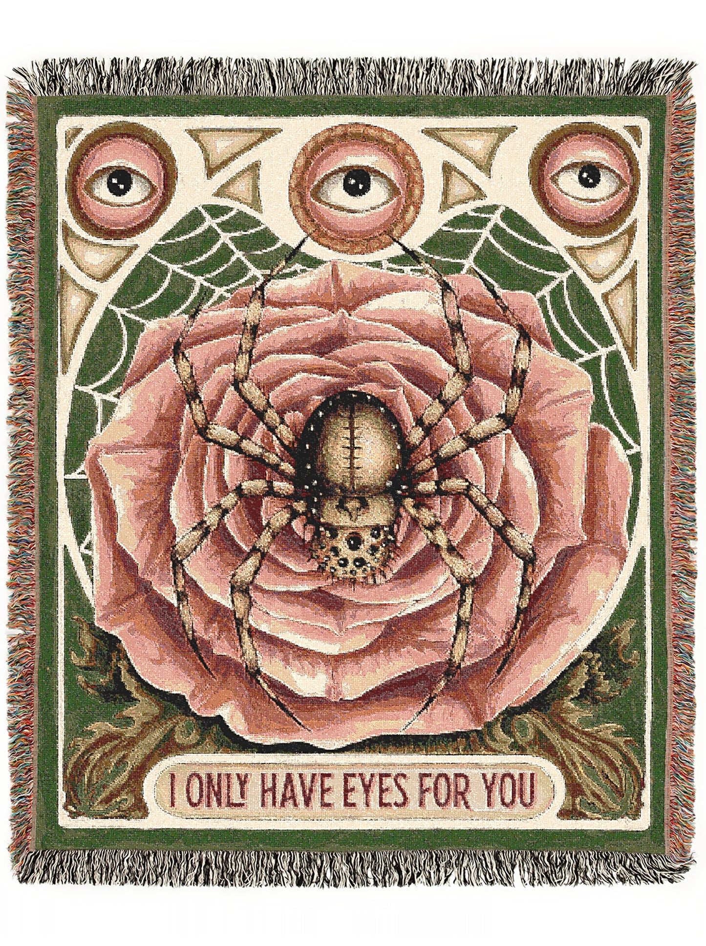 I Only Have Eyes For You, Creepy Cute Victorian Gothy Spider On A Rose Blanket, Vintage Spooky Dark Cottagecore Jacquard Throw Tapestry