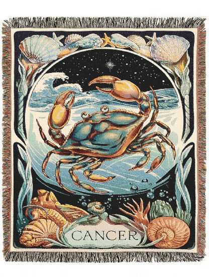 Art Nouveau Zodiac Cancer Woven Fringe Blanket