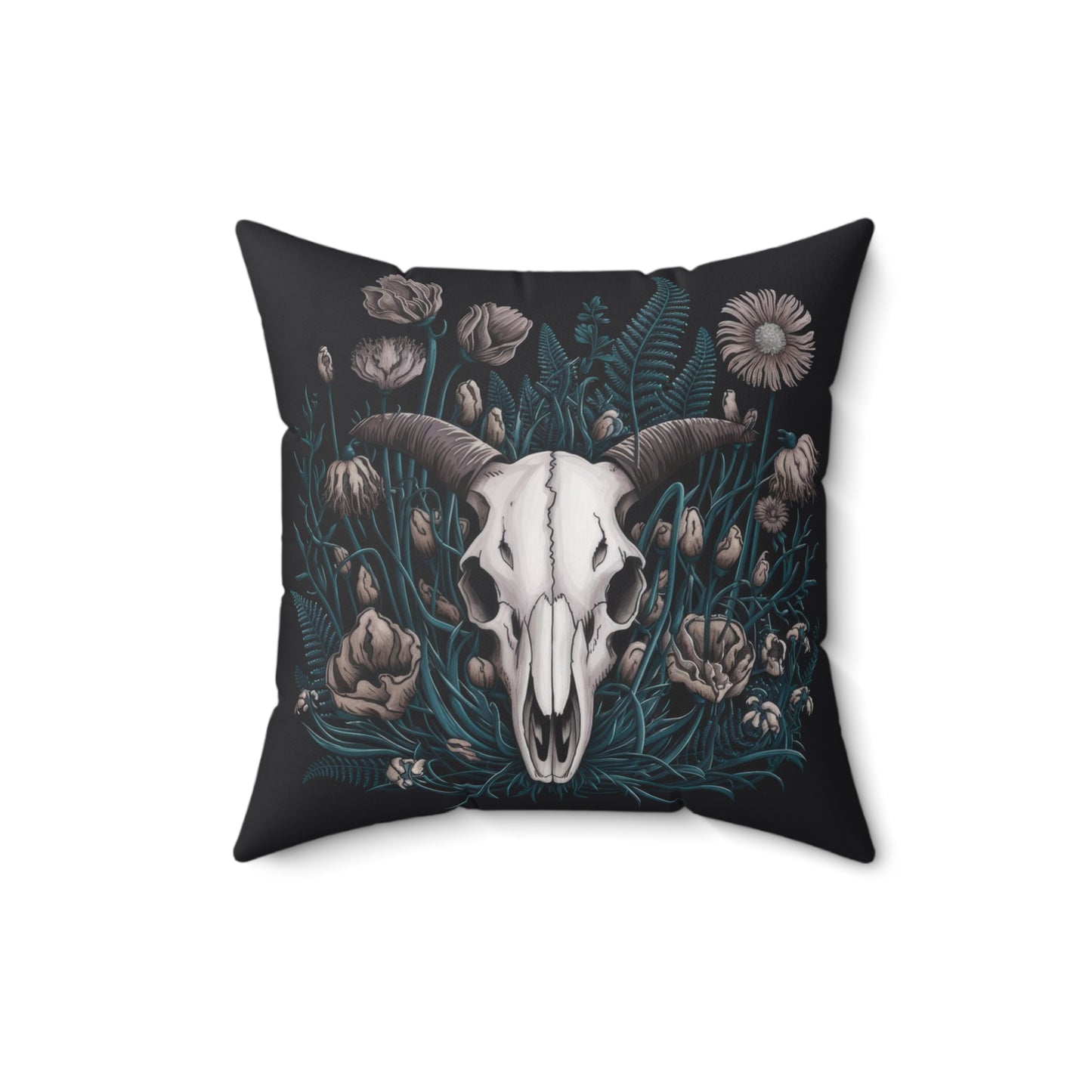 Floral Ram Skull Faux Suede