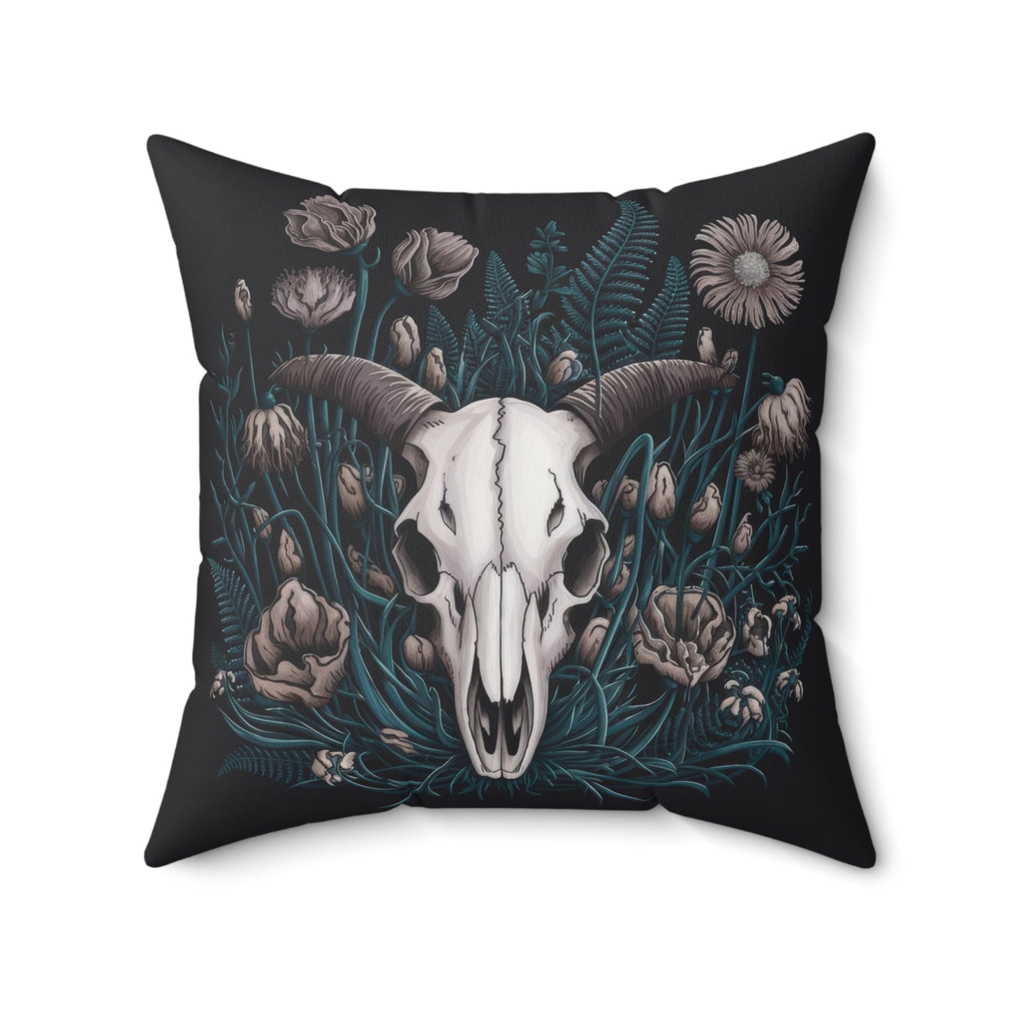Floral Ram Skull Faux Suede
