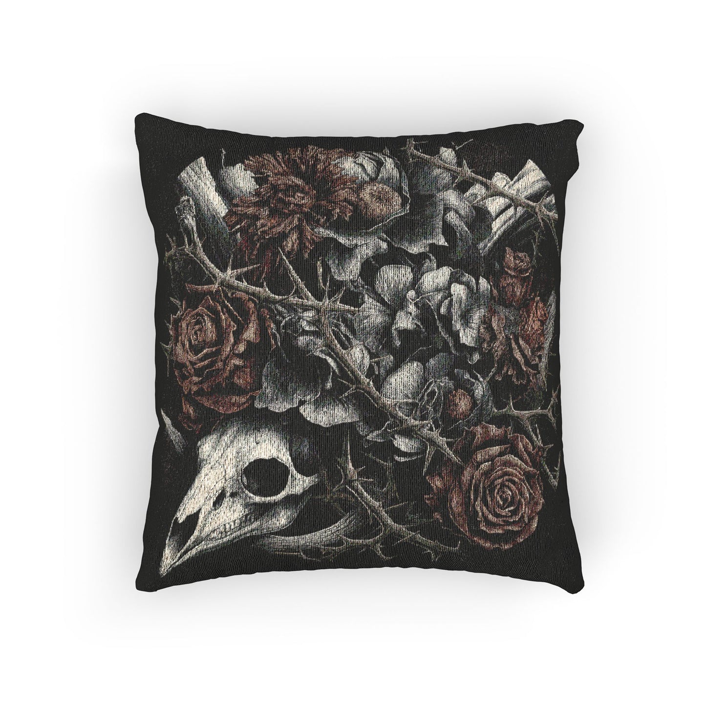 C-7 Raven Skull & Roses Woven Pillow