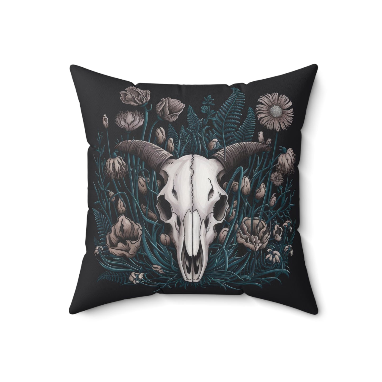 Floral Ram Skull Faux Suede