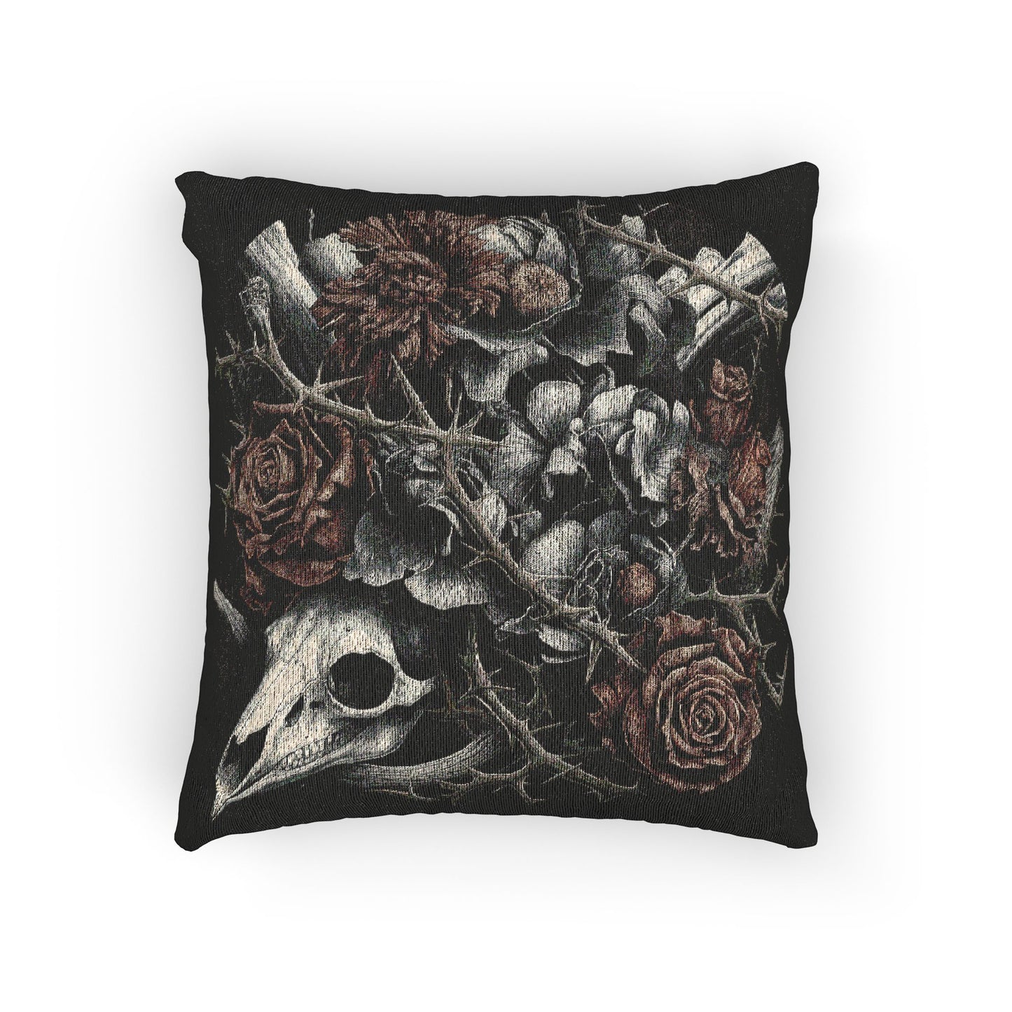 C-7 Raven Skull & Roses Woven Pillow