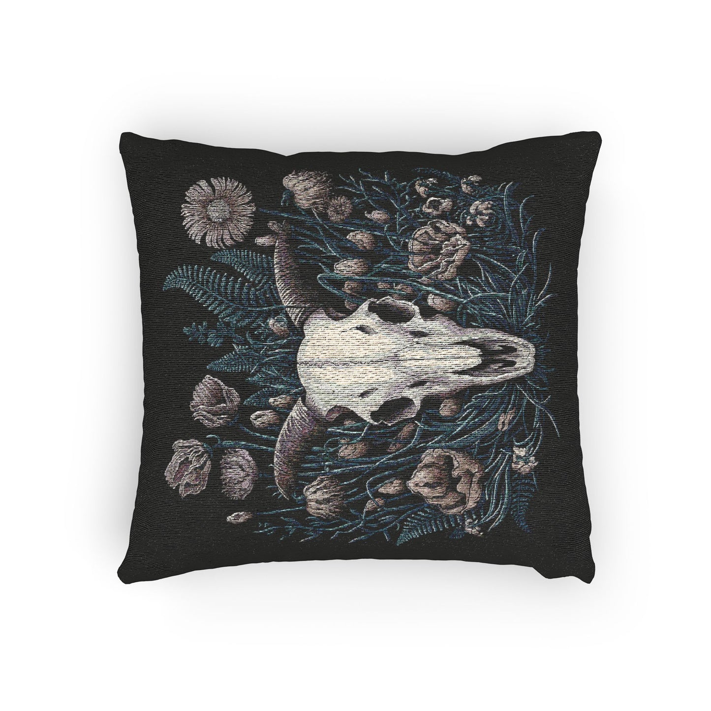 C-3 Floral Ram Skull Woven Pillow