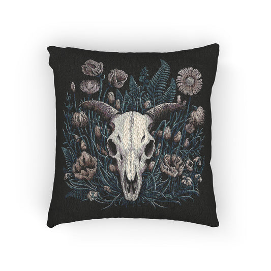 C-3 Floral Ram Skull Woven Pillow