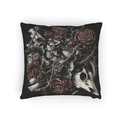 C-7 Raven Skull & Roses Woven Pillow