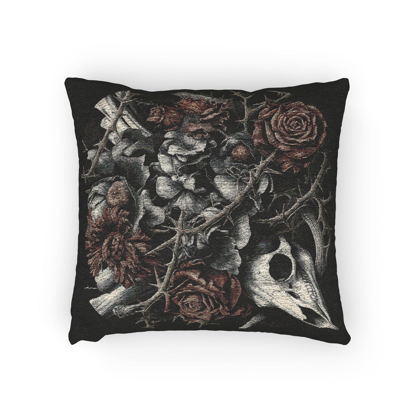 C-7 Raven Skull & Roses Woven Pillow