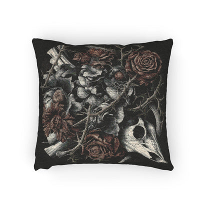C-7 Raven Skull & Roses Woven Pillow