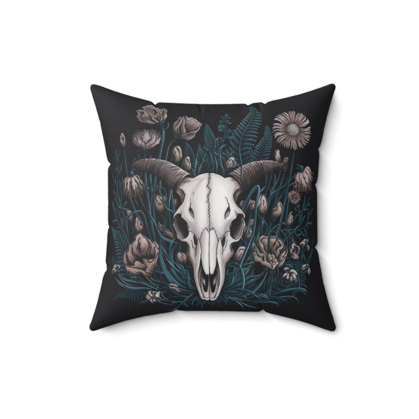 Floral Ram Skull Faux Suede