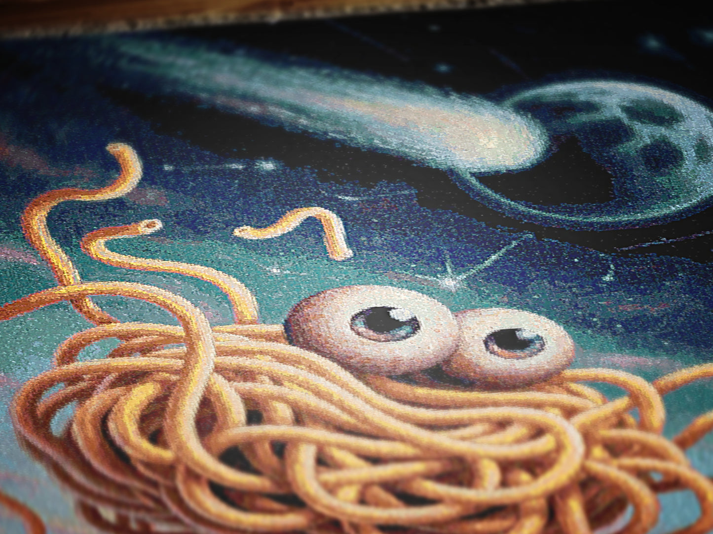 Flying Spaghetti Monster Tapestry Woven Wall Art, Cosmic Space Blanket, Funny Ramen Pasta Noodle Blanket, Whimsical Decor Large Wall Hanging