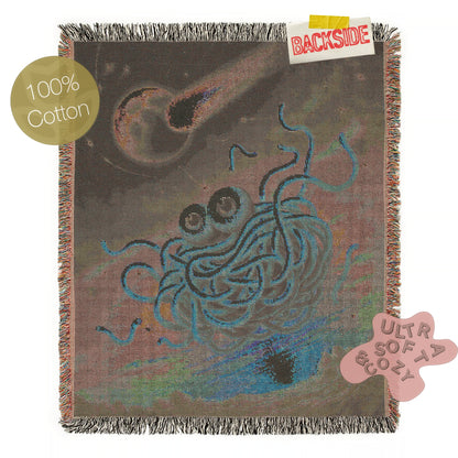Flying Spaghetti Monster Tapestry Woven Wall Art, Cosmic Space Blanket, Funny Ramen Pasta Noodle Blanket, Whimsical Decor Large Wall Hanging