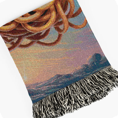 Flying Spaghetti Monster Tapestry Woven Wall Art, Cosmic Space Blanket, Funny Ramen Pasta Noodle Blanket, Whimsical Decor Large Wall Hanging