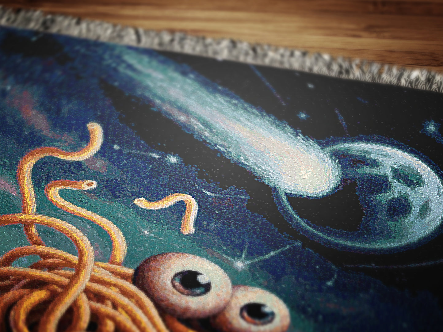 Flying Spaghetti Monster Tapestry Woven Wall Art, Cosmic Space Blanket, Funny Ramen Pasta Noodle Blanket, Whimsical Decor Large Wall Hanging