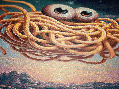 Flying Spaghetti Monster Tapestry Woven Wall Art, Cosmic Space Blanket, Funny Ramen Pasta Noodle Blanket, Whimsical Decor Large Wall Hanging