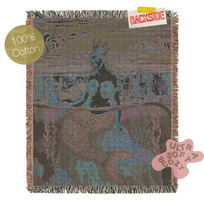 Mermaid Woven Blanket, Cozy Throw for Beach Lovers, Nautical Home Decor, Gift for Sea Enthusiasts, Whimsigoth Decor