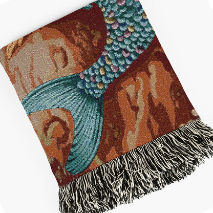 Mermaid Woven Blanket, Cozy Throw for Beach Lovers, Nautical Home Decor, Gift for Sea Enthusiasts, Whimsigoth Decor