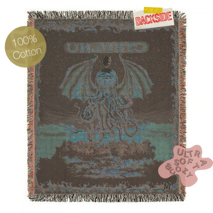 Cthulhu Woven Blanket, Large Wall Tapestry, Cozy Throw for Horror Fans, Jacquard Woven, HP Lovecraft Lovers Home Decor Gift