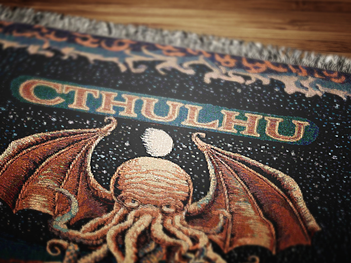 Cthulhu Woven Blanket, Large Wall Tapestry, Cozy Throw for Horror Fans, Jacquard Woven, HP Lovecraft Lovers Home Decor Gift