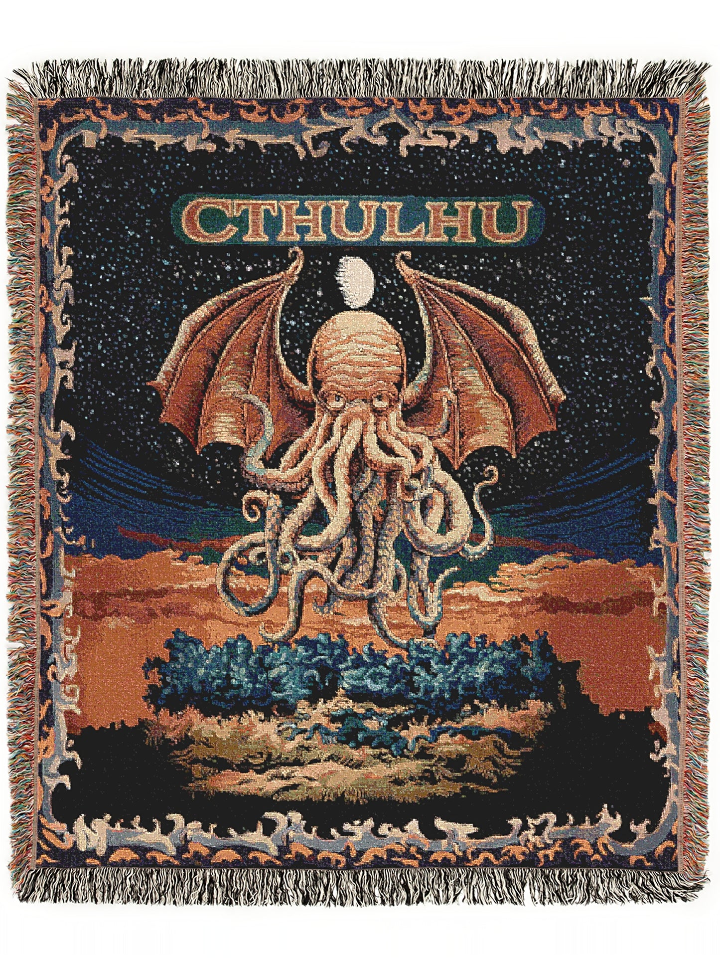 Cthulhu Woven Blanket, Large Wall Tapestry, Cozy Throw for Horror Fans, Jacquard Woven, HP Lovecraft Lovers Home Decor Gift