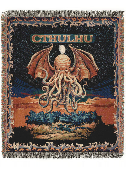 Cthulhu Woven Blanket, Large Wall Tapestry, Cozy Throw for Horror Fans, Jacquard Woven, HP Lovecraft Lovers Home Decor Gift