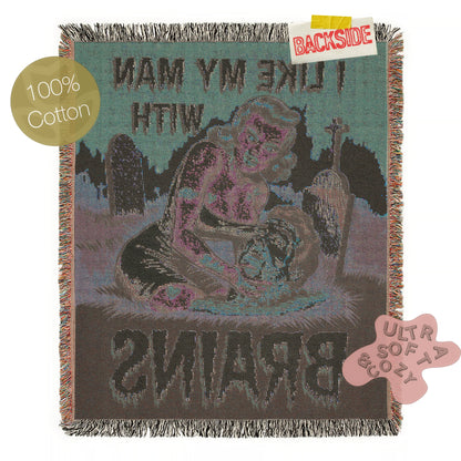 Zombie Throw Blanket, 70s Comic Book Large Wall Tapestry, Woven Throw Horror Halloween Decor Funny Unique Gift, Cotton Woven Throw Blanket