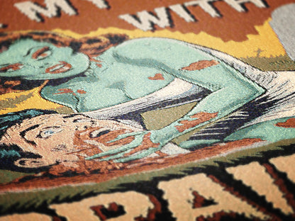 Zombie Throw Blanket, 70s Comic Book Large Wall Tapestry, Woven Throw Horror Halloween Decor Funny Unique Gift, Cotton Woven Throw Blanket