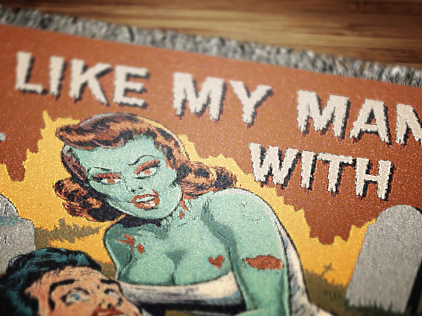 Zombie Throw Blanket, 70s Comic Book Large Wall Tapestry, Woven Throw Horror Halloween Decor Funny Unique Gift, Cotton Woven Throw Blanket