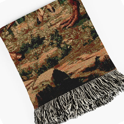 Funny Knight Vs Dinosaur Woven Blanket, Medieval Wall Art, Fantasy Large Wall Tapestry, Renaissance Fair Castlecore Decor, Baby Nursery Gift