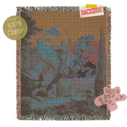 Funny Knight On Dinosaur Woven Blanket, Medieval Wall Art, Fantasy Large Wall Tapestry, Renaissance Fair Castlecore Decor, Baby Nursery Gift