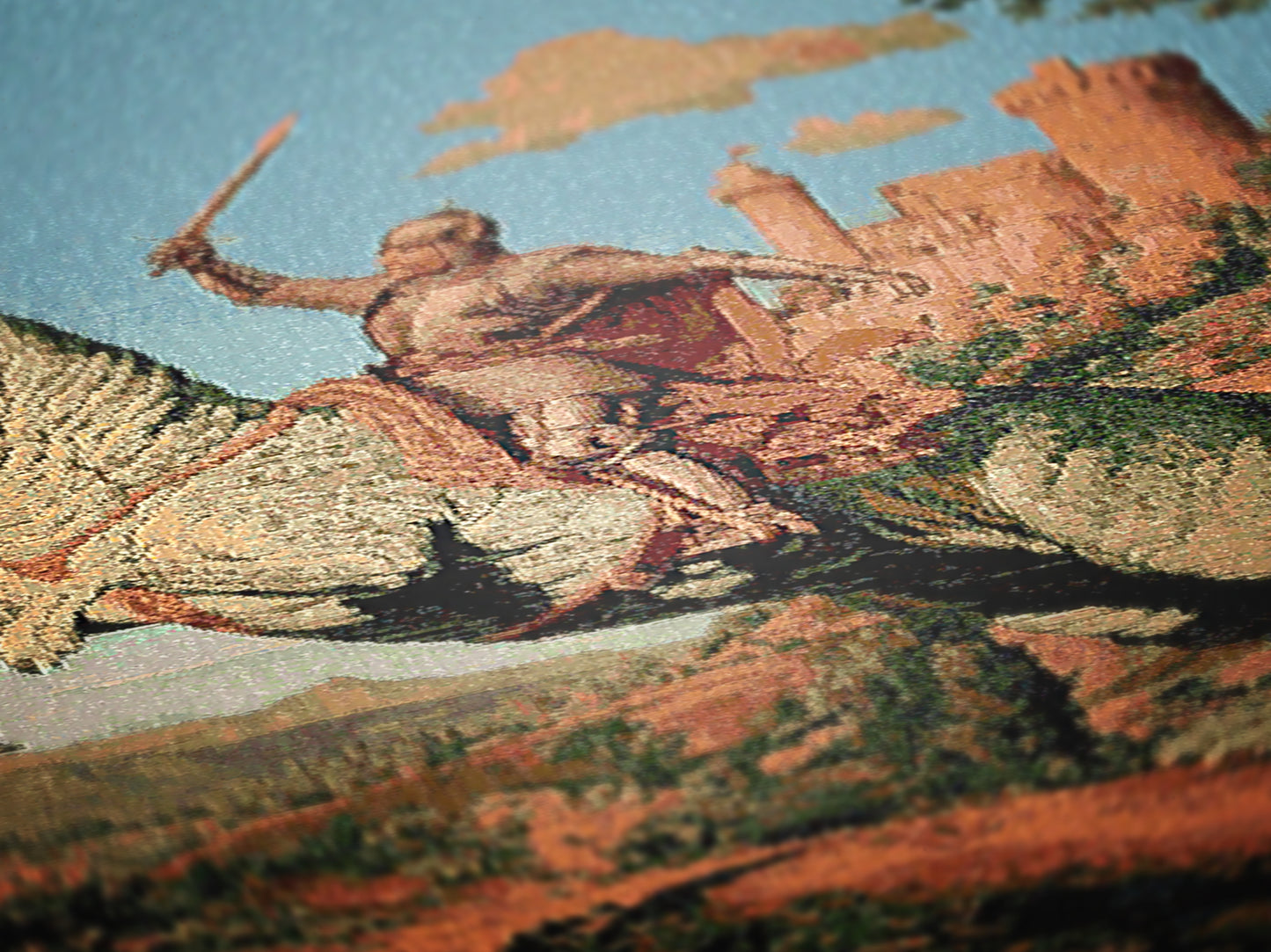 Funny Knight On Dinosaur Woven Blanket, Medieval Wall Art, Fantasy Large Wall Tapestry, Renaissance Fair Castlecore Decor, Baby Nursery Gift