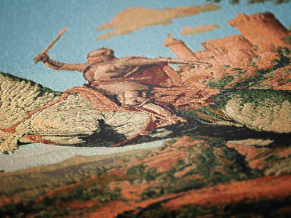 Funny Knight On Dinosaur Woven Blanket, Medieval Wall Art, Fantasy Large Wall Tapestry, Renaissance Fair Castlecore Decor, Baby Nursery Gift