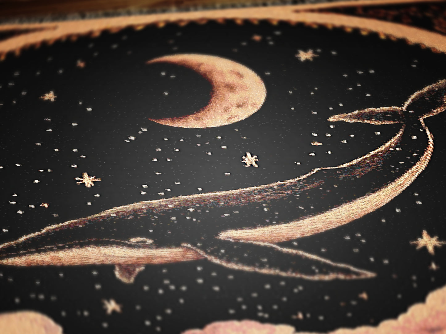 Celestial Whale Woven Blanket Large Tapestry, Whimsigoth Decor Antique Woven Wall Art Tapestry, Boho Throw, Sun Moon Picnic Blanket