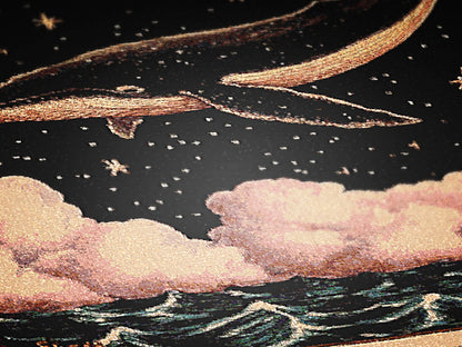 Celestial Whale Woven Blanket Large Tapestry, Whimsigoth Decor Antique Woven Wall Art Tapestry, Boho Throw, Sun Moon Picnic Blanket