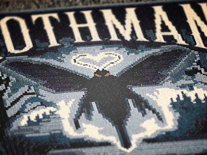 Retro Blue Mothman Jacquard Woven Blanket, Point Pleasant West Virginia Cryptid Throw, Spooky Monster Decor, Cryptozoology Gift