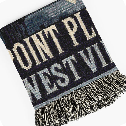 Retro Blue Mothman Jacquard Woven Blanket, Point Pleasant West Virginia Cryptid Throw, Spooky Monster Decor, Cryptozoology Gift