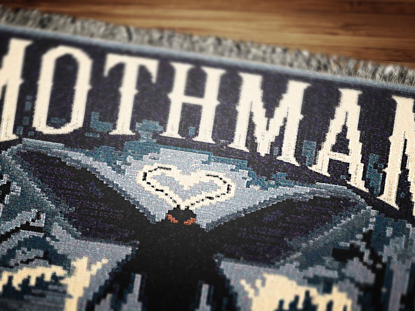 Retro Blue Mothman Jacquard Woven Blanket, Point Pleasant West Virginia Cryptid Throw, Spooky Monster Decor, Cryptozoology Gift
