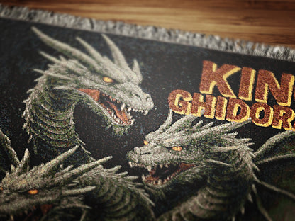 King Ghidorah Blanket, Japanese Woven Wall Art, Large Tokusatsu Fantasy Woven Throw, Gamera Poster Throw, Kaiju Picnic Blanket