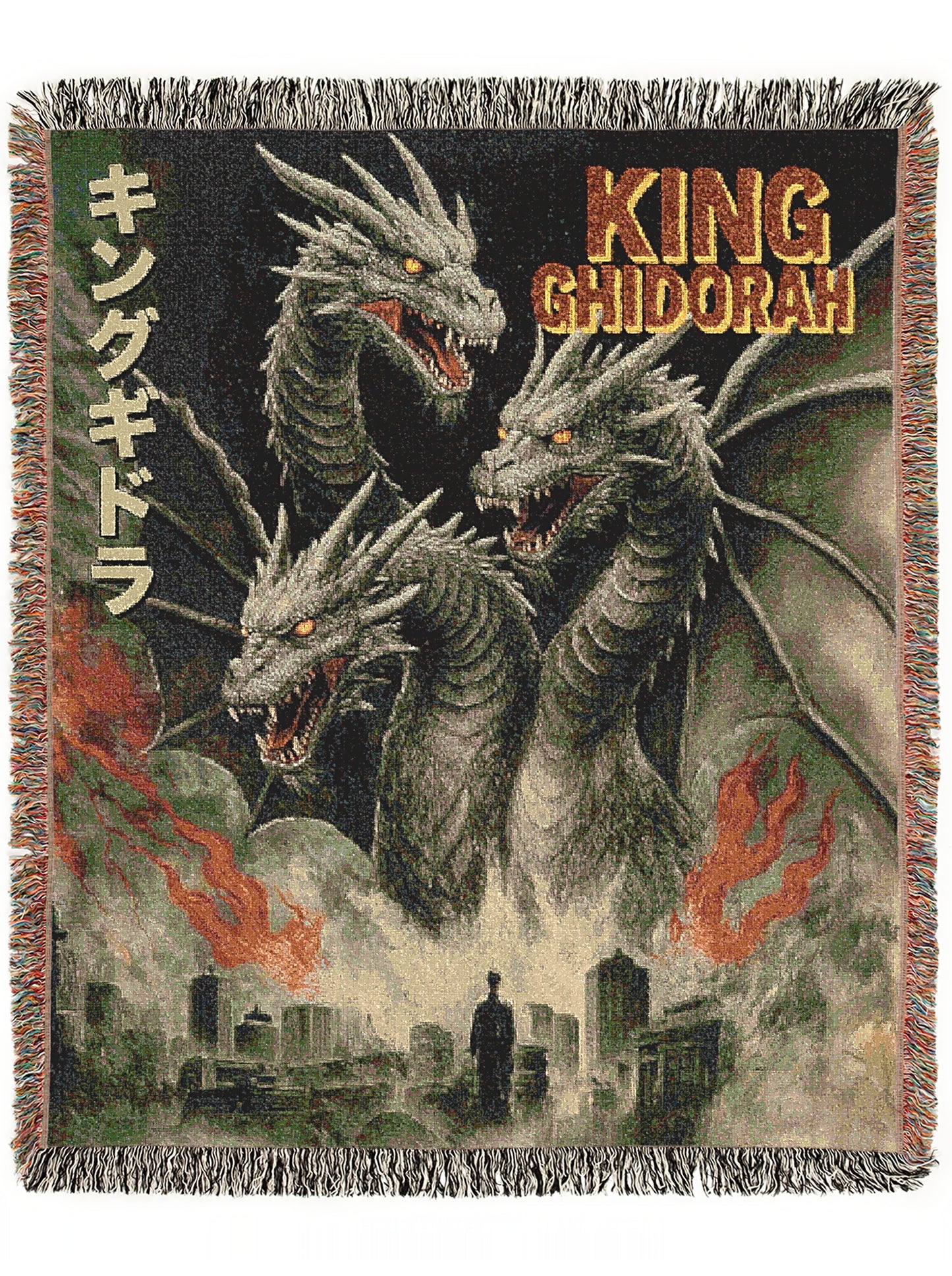 King Ghidorah Blanket, Japanese Woven Wall Art, Large Tokusatsu Fantasy Woven Throw, Gamera Poster Throw, Kaiju Picnic Blanket