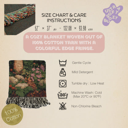 Cottagecore Mushroom Forest Tapestry Blanket, Vintage Floral Woodland Wall Art, Forestcore Whimsigoth Decor Large Woven Throw