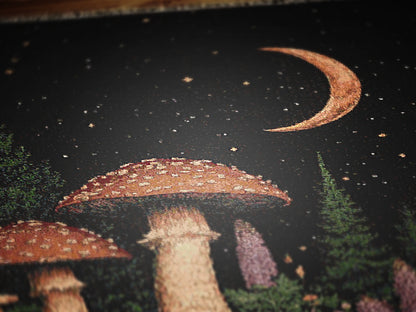 Cottagecore Mushroom Forest Tapestry Blanket, Vintage Floral Woodland Wall Art, Forestcore Whimsigoth Decor Large Woven Throw