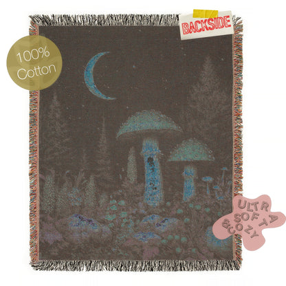 Cottagecore Mushroom Forest Tapestry Blanket, Vintage Floral Woodland Wall Art, Forestcore Whimsigoth Decor Large Woven Throw