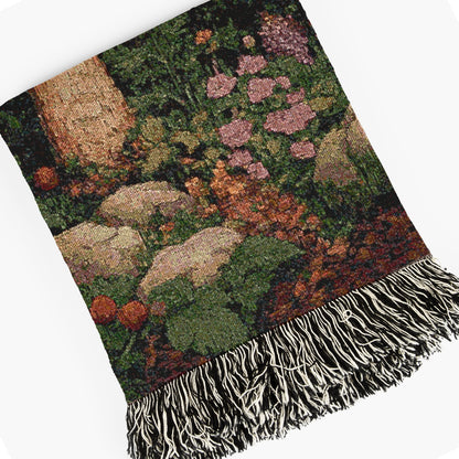 Cottagecore Mushroom Forest Tapestry Blanket, Vintage Floral Woodland Wall Art, Forestcore Whimsigoth Decor Large Woven Throw