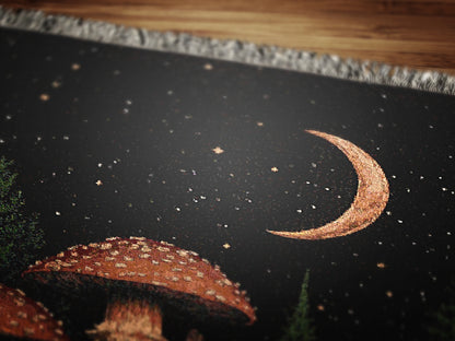 Cottagecore Mushroom Forest Tapestry Blanket, Vintage Floral Woodland Wall Art, Forestcore Whimsigoth Decor Large Woven Throw