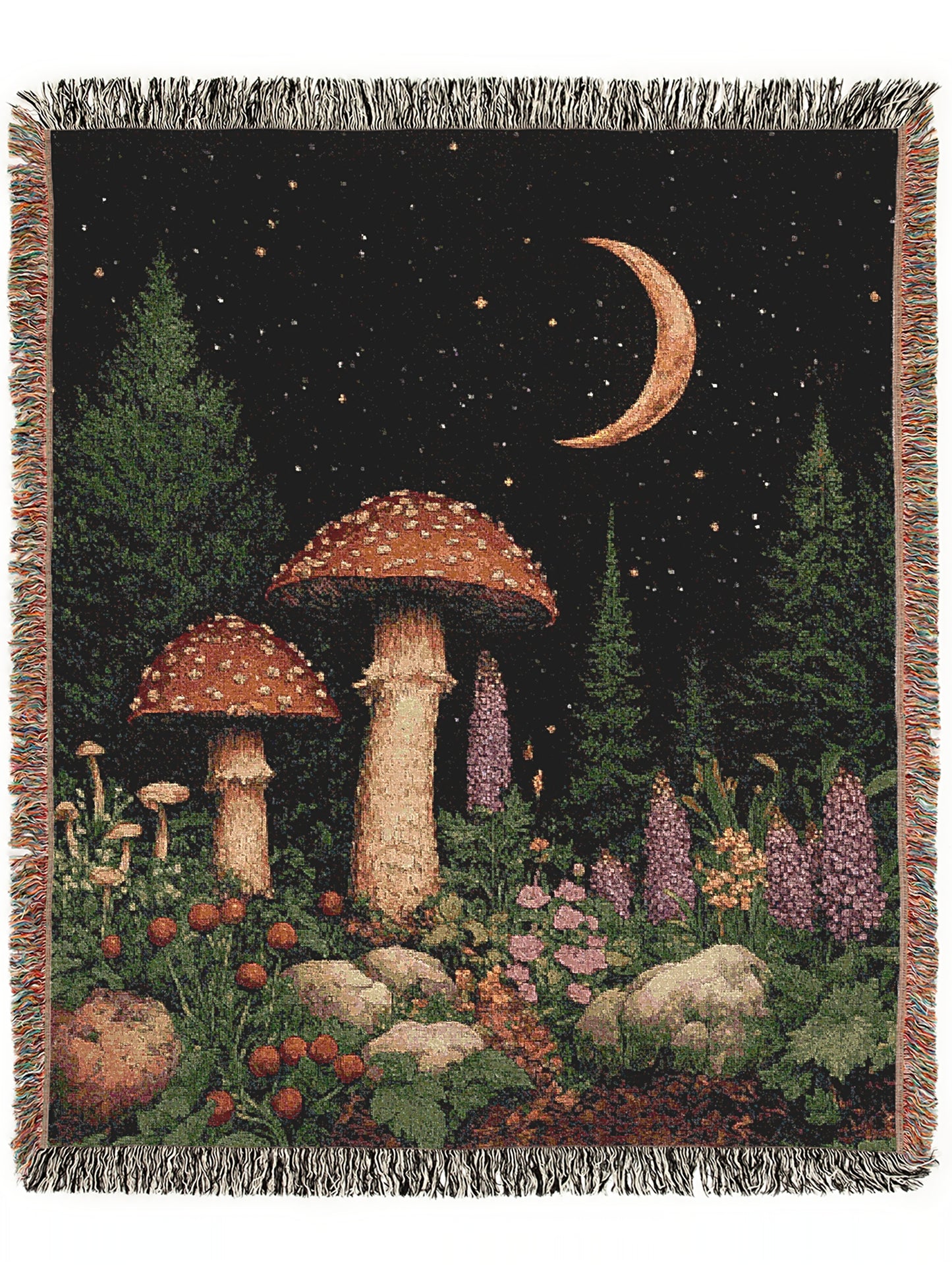 Cottagecore Mushroom Forest Tapestry Blanket, Vintage Floral Woodland Wall Art, Forestcore Whimsigoth Decor Large Woven Throw